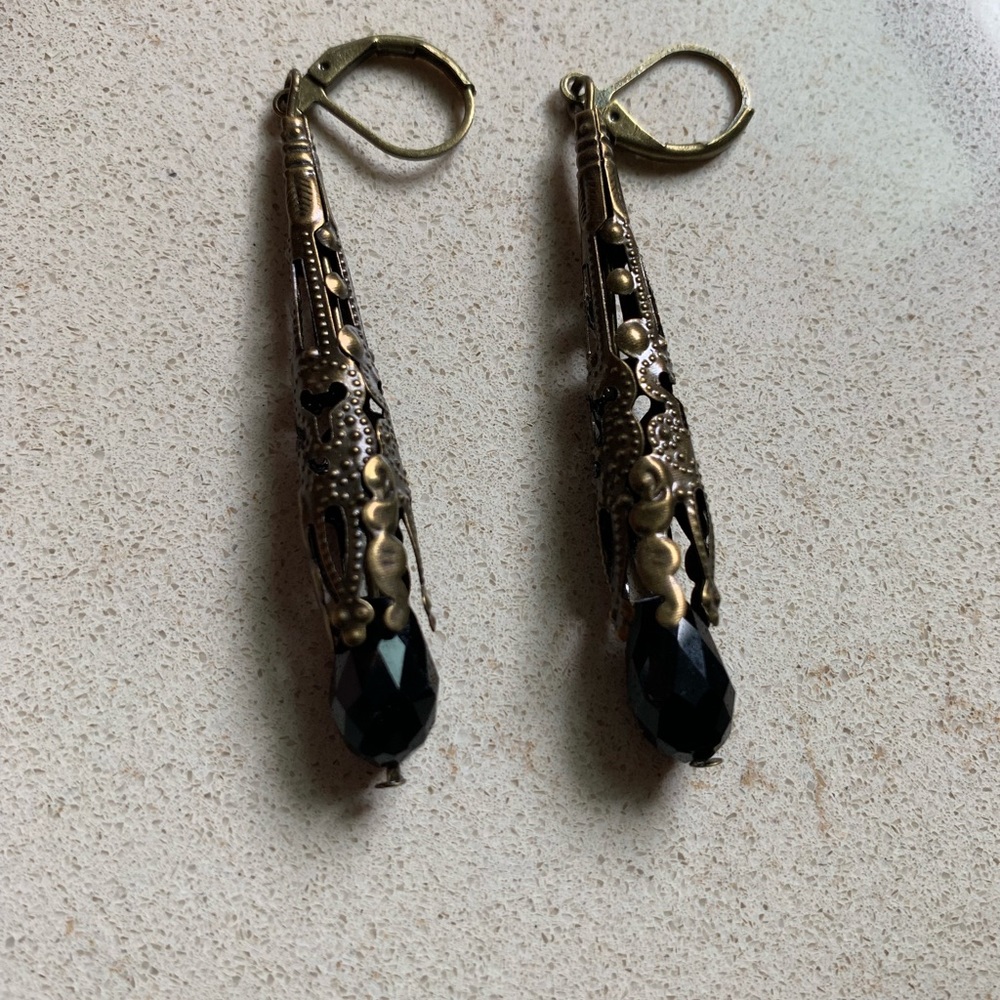 New! Antique Style Brass Long Dangle Earrings